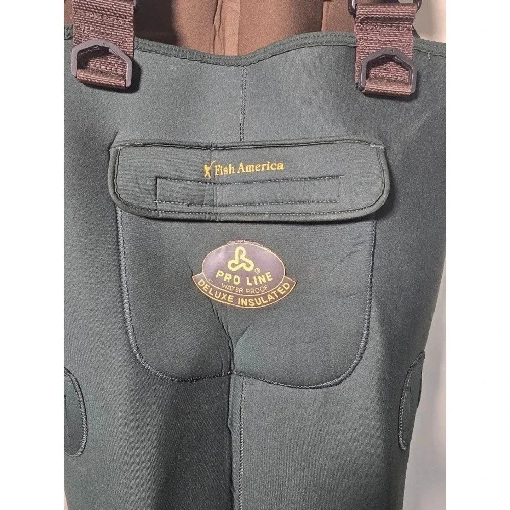 Pro Line Fish America Neoprene Chest Waders Insulated Bootfoot Mens 11 Green